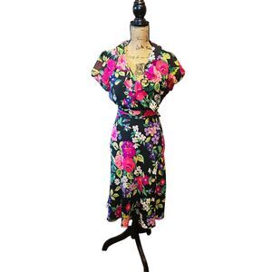Chadwick’s Collection Dress Floral Mock Wrap Ruffles Fit & Flare SZ 12